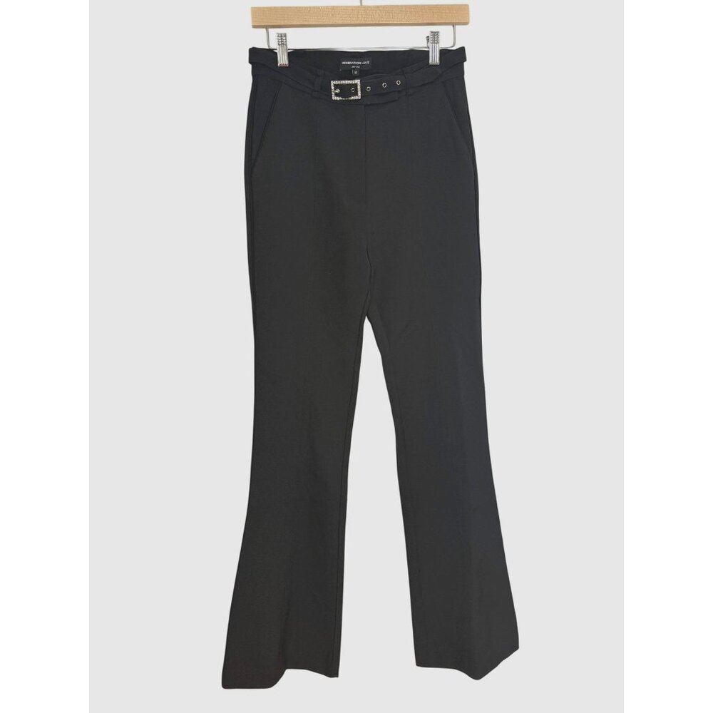 NEW Generation Love Flare Crepe Dress Trousers Crystal Buckle Black Size XS [jb]